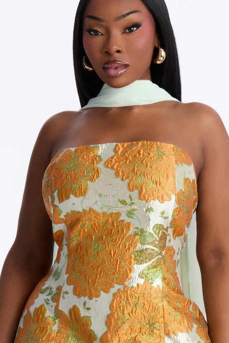 Bare Beauty Scarf Jacquard Gown - Mint/combo