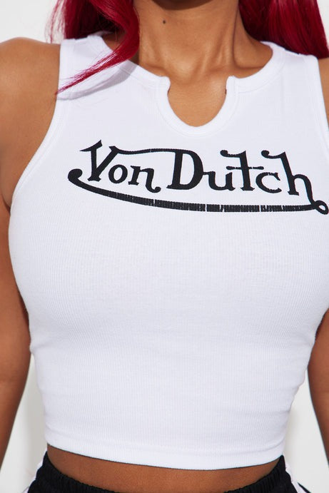 Von Dutch Ribbed Notch Neck Tank Top - White