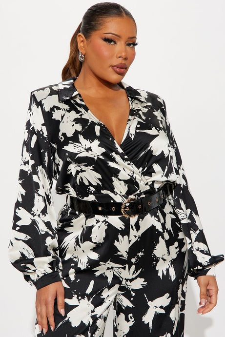 Nohely Satin Belted Jumpsuit - Black/White