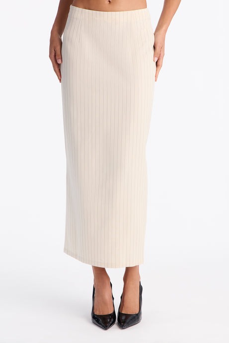 Dangerously Cute Pinstripe Midi Skirt - Cream/combo