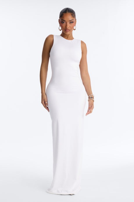 Contour Double Lined Crew Neck Sleeveless Maxi Dress - White