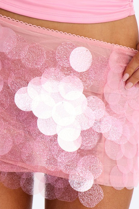 Brina Paillette Sequin Micro Mini Skirt - Pink