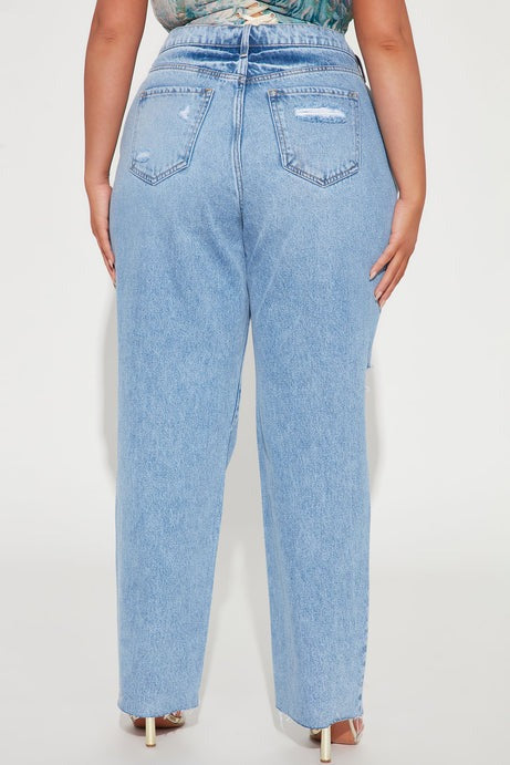 Topanga 90's Ripped Straight Leg Jeans - Medium Wash