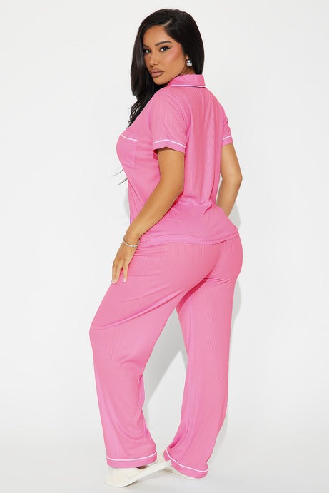 Chill Vibes Only Ribbed PJ Pant Set - Hot Pink/combo