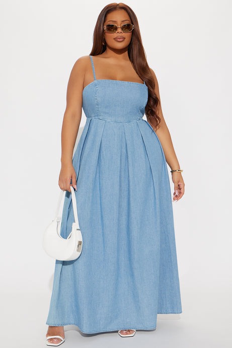 Hallie Denim A Line Maxi Dress - Medium Wash
