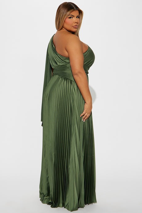 Athena Pleated Maxi Dress - Olive