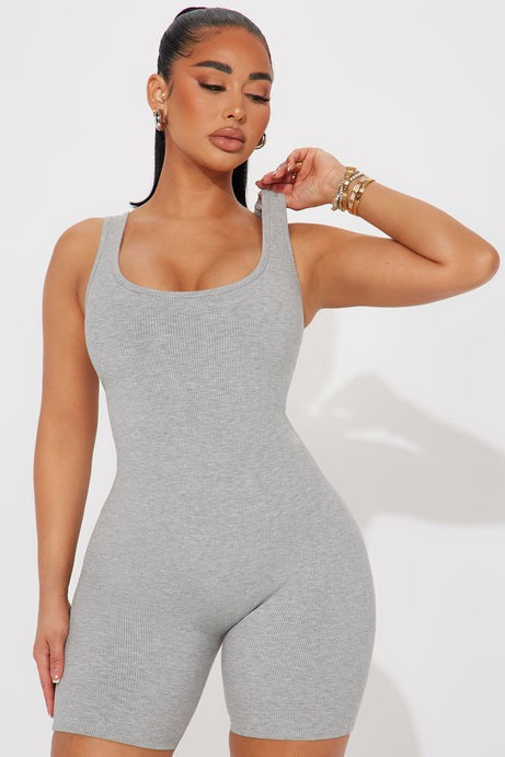 Naveah Scoop Neck Snatched Romper - Heather Grey