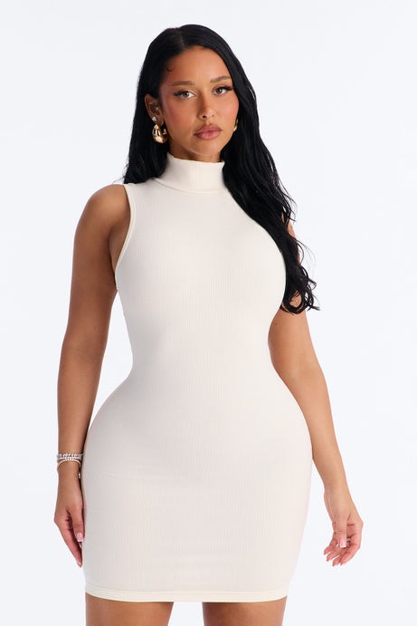 Delilah Snatched Turtle Neck Mini Dress - Off White