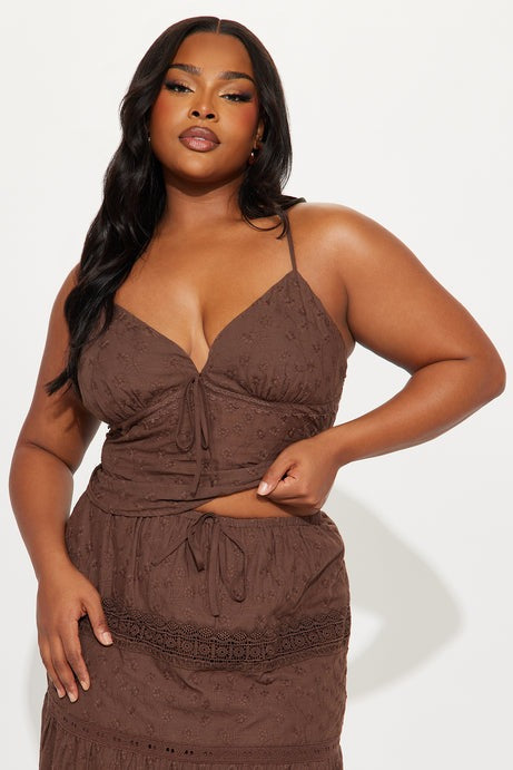 Camille Eyelet Maxi Skirt Set - Chocolate