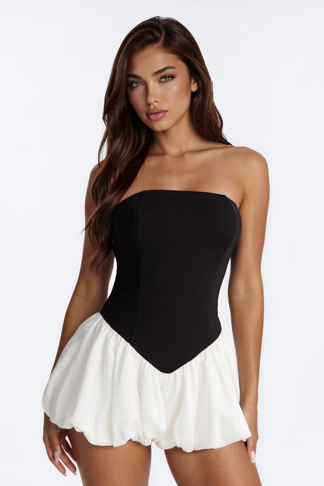 Ballet Babydoll Strapless Bubble Romper - Black/White