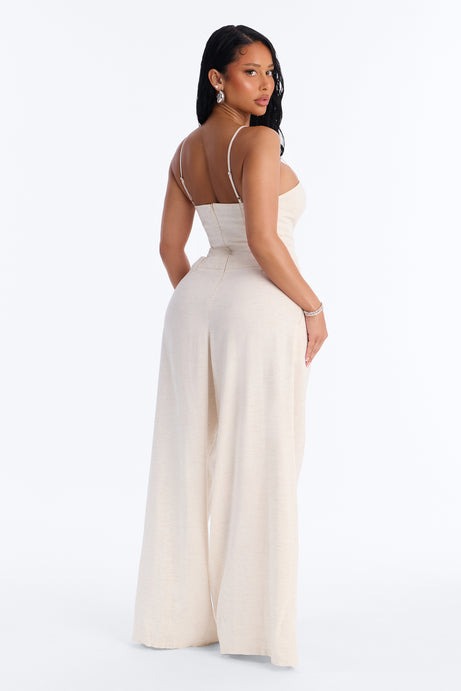 Amara Linen Wide Leg Jumpsuit - Oatmeal