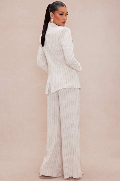 Camille Linen Blazer Suit Set - Cream/combo