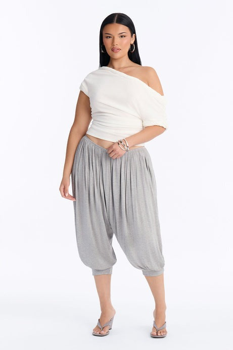 Luciana Low Rise Cuffed Harem Pant - Heather Grey