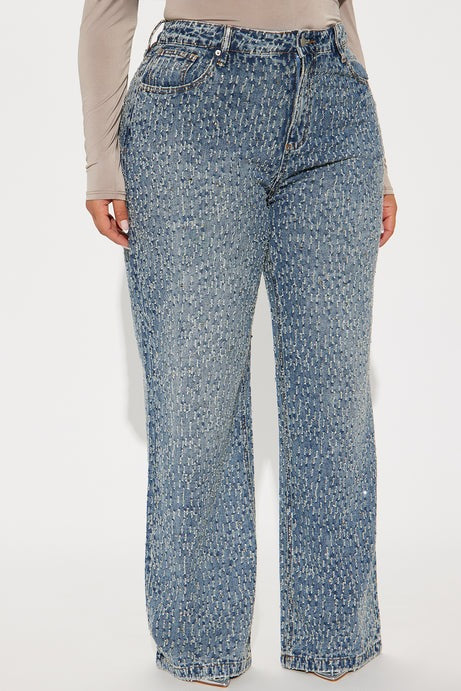 Turning The Page Embellished Wide Leg Jeans - Medium Wash