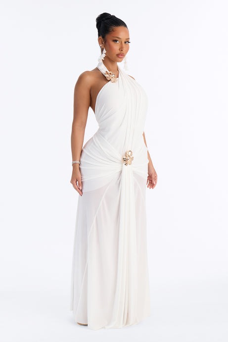Gone Coastal Mesh Maxi Dress - White