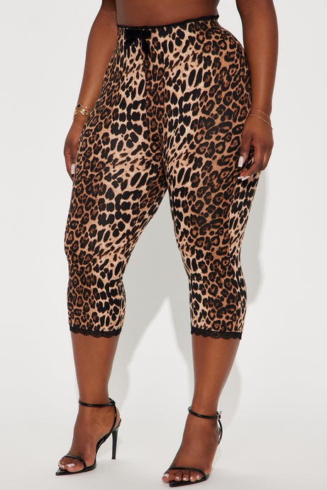 Florentina Lace Trim Capri Legging - Brown/combo