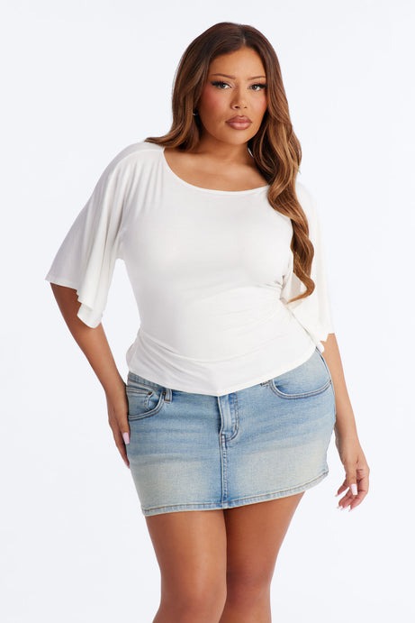 Nicolette Tie Waist Short Sleeve Top - White