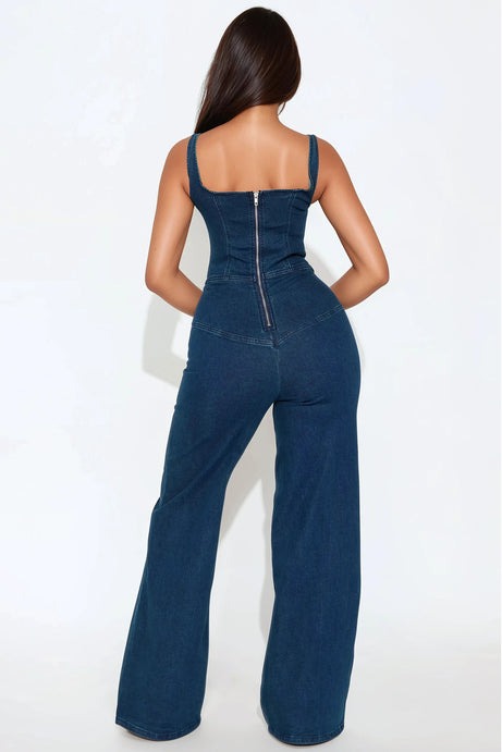Nice To Know You Denim Jumpsuit - Dark Wash