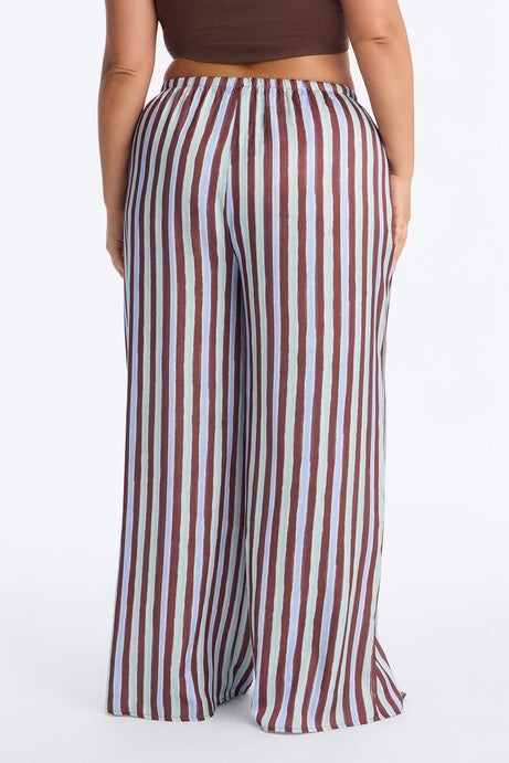 Vienna Mid Rise Satin Wide Leg Pant - Blue/combo
