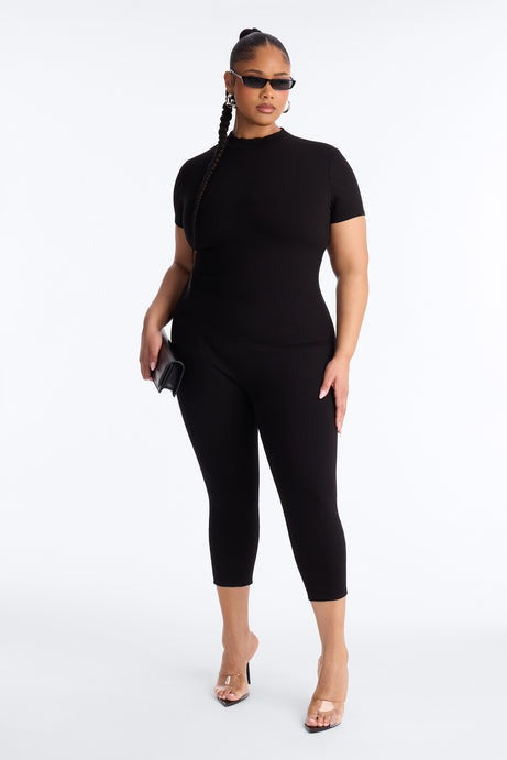 Maribel Short Sleeve Capri Jumpsuit - Black