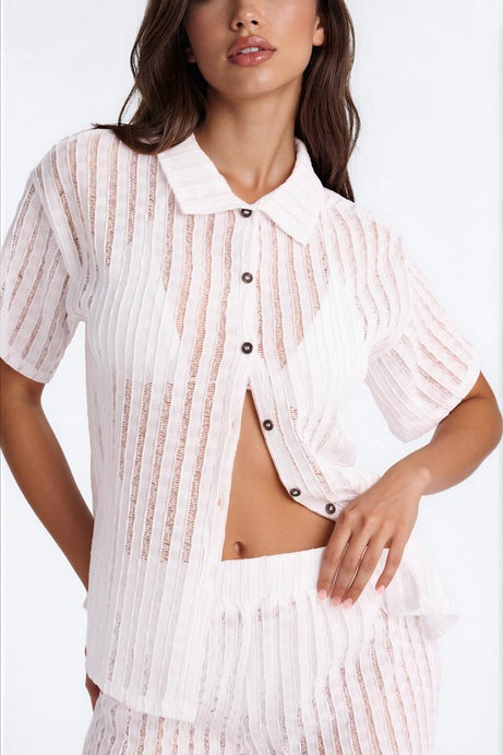 Seaside Vacation Button Up Cover Up Shorts Set - White