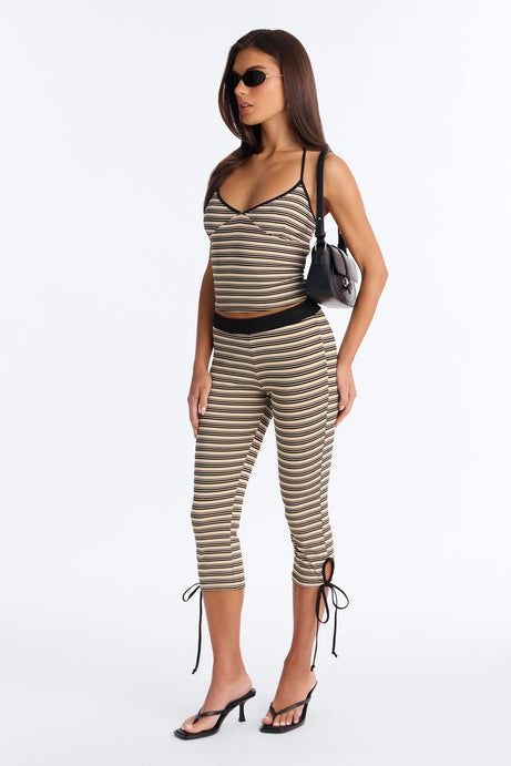 Tiana Halter Striped Capri Set - Cream/combo