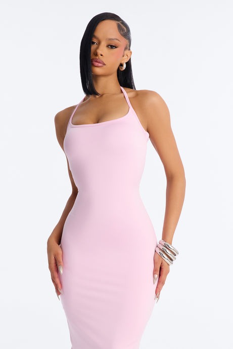 Contour Double Lined Halter Maxi Dress - Light Pink