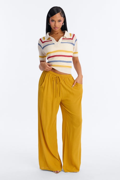 Clear Skies Crochet Polo Top - Natural/Combo