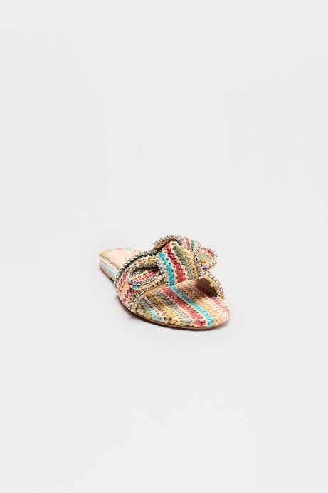 Lunar Rhinestone Bow Sandals - Multi Color