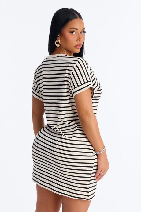 Raelynn Short Sleeve Cotton Shirt Mini Dress - Black/White