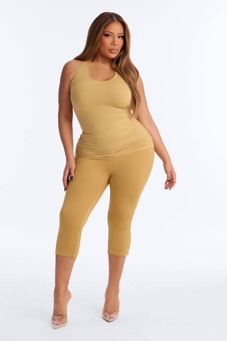 Second Skin Ruched Backless Halter Top - Honey
