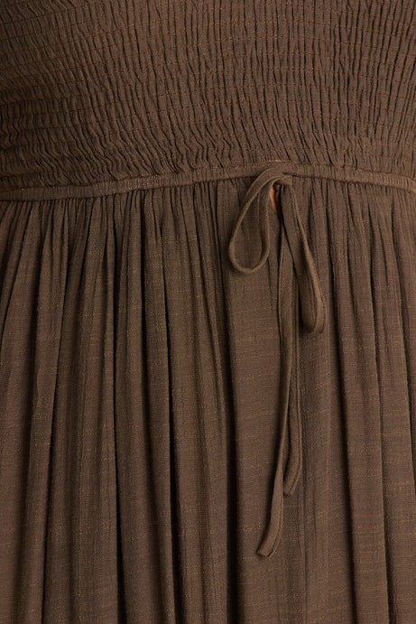 Freya Smocked Linen Maxi Dress - Chocolate