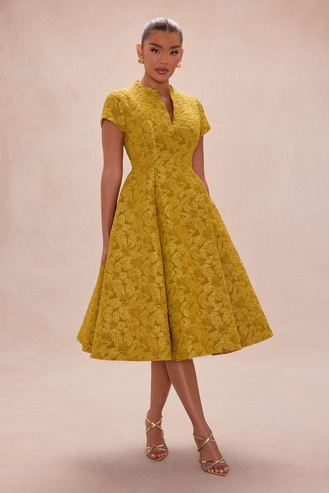 Maribelle Jacquard Midi Dress - Chartreuse