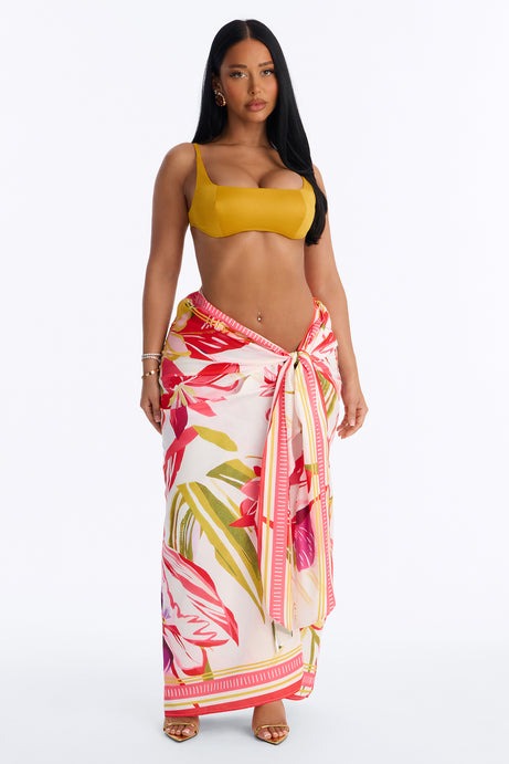 Jet Set Tropical Print Wrap Skirt - Pink/combo