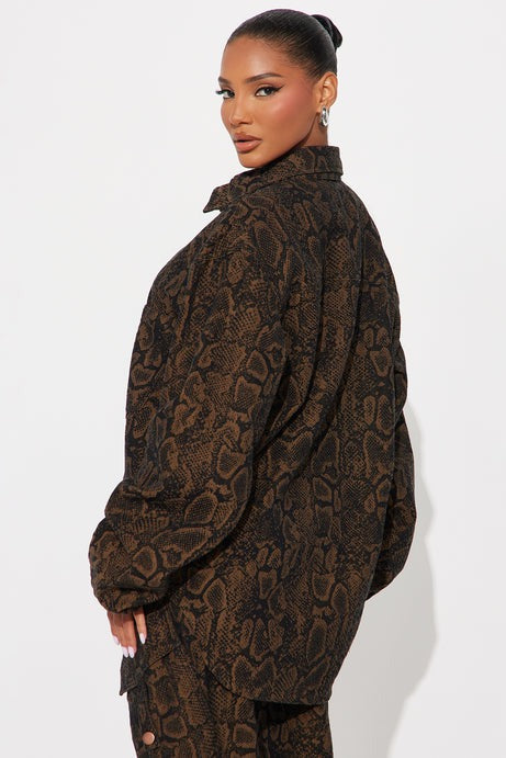 Bite Back Boyfriend Denim Shacket - Brown/combo