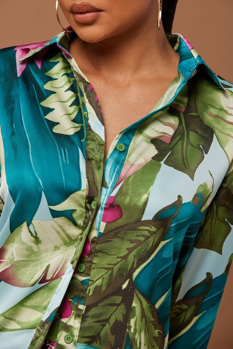 Kyoto Satin Pant Set - Green/combo