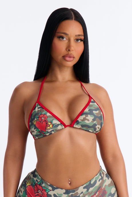 Ed Hardy Camo Hearts Boyshort 2 Piece Bikini - Olive/combo