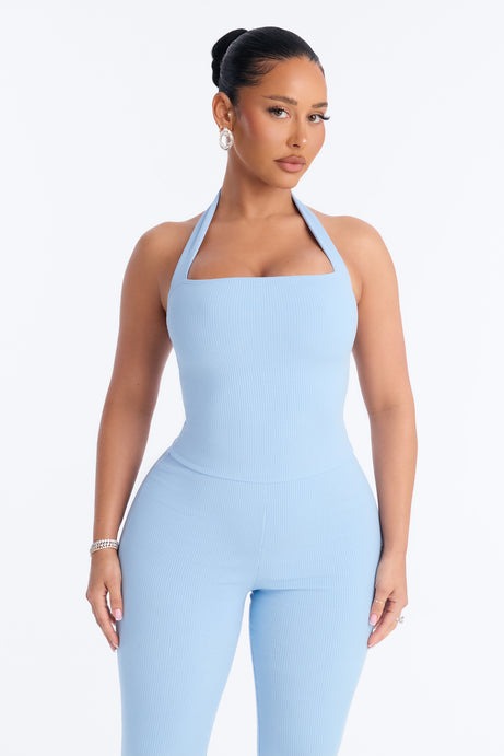 Amara Snatched Halter Jumpsuit - Light Blue