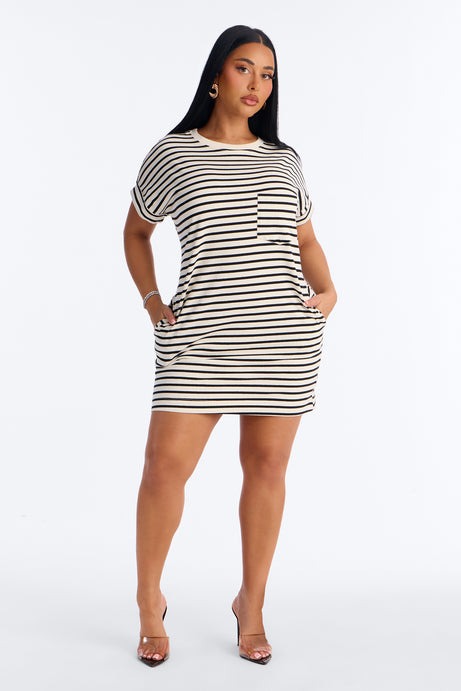 Raelynn Short Sleeve Cotton Shirt Mini Dress - Black/White