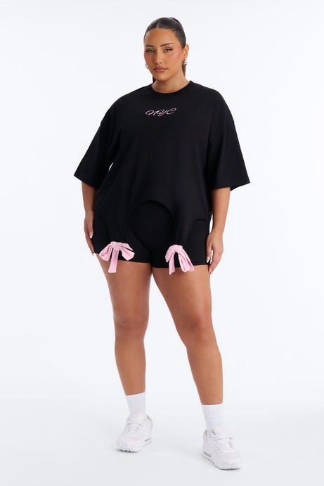 New York Or BowWhere Short Set - Black/Pink