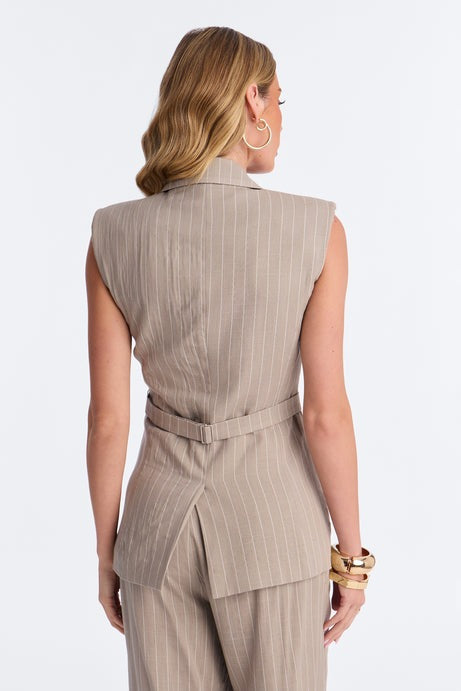 Brittany Single Breasted Linen Vest - Stone