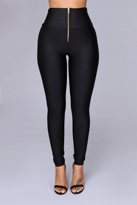 Black Nylon High Waist Leggings - Black