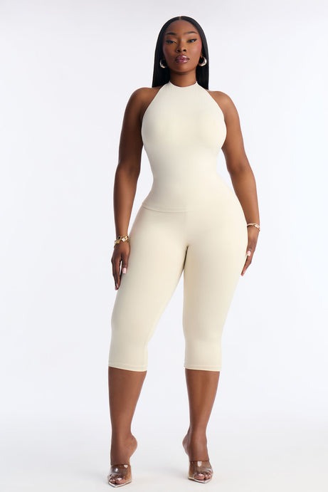 Second Skin Bra Pad Sleeveless Halter Top - Bone