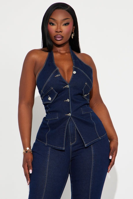 Esmeralda Denim Flare Pant Set - Dark Denim