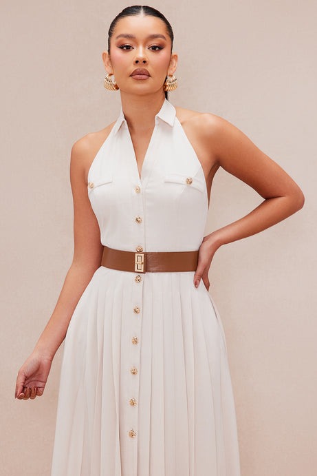 Maya Pleated Maxi Dress - Beige