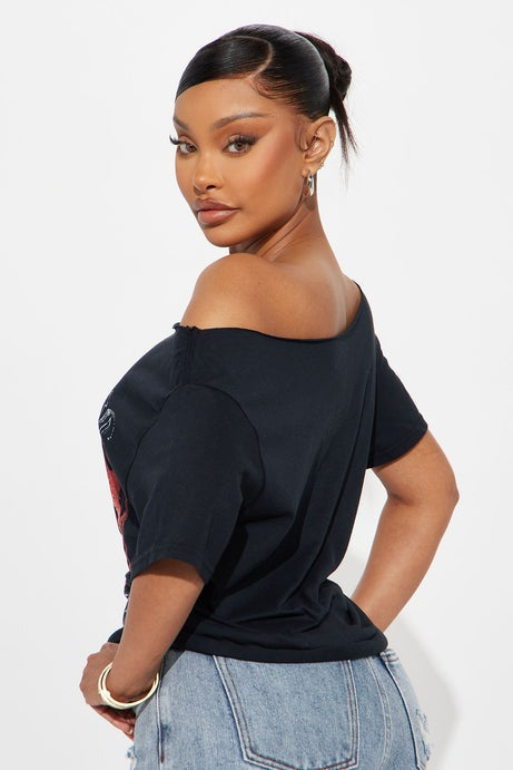 Rolling Stones Flame Off Shoulder Tee - Black
