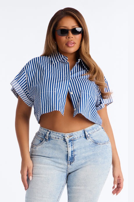Beachside Babe Striped Shirt - Navy/combo