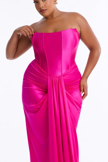 Warm Horizon Satin Maxi Gown - Hot Pink