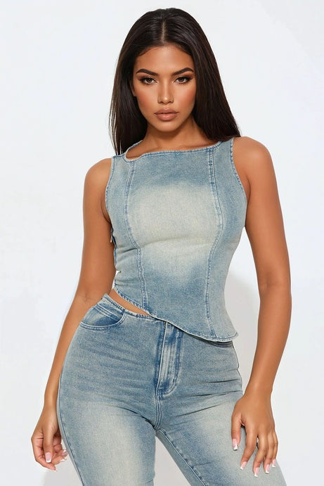 Alana Denim Pant Set - Medium Wash