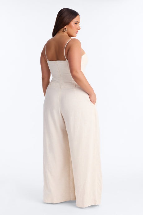 Amara Linen Wide Leg Jumpsuit - Oatmeal